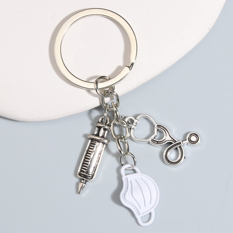 Breloc de medicină, stetoscop, seringă, breloc instrumente medicale, lanțuri de chei pentru doctor, asistentă medicală, cadouri pentru femei, bărbați, bijuterii lucrate manual