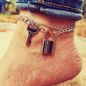 gleznă cu pandantiv cu cheie boemă în mai multe straturi, pentru femei, reglabilă, vintage, gotică, lanț gros, sandale desculțe, bijuterii pentru picioare, cadouri