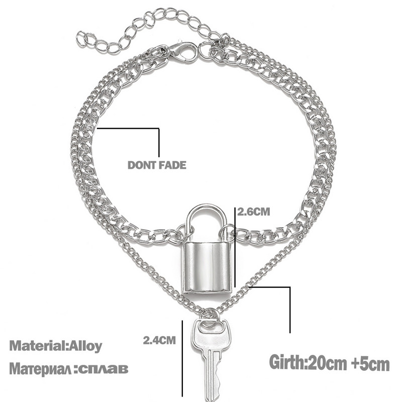 gleznă cu pandantiv cu cheie boemă în mai multe straturi, pentru femei, reglabilă, vintage, gotică, lanț gros, sandale desculțe, bijuterii pentru picioare, cadouri