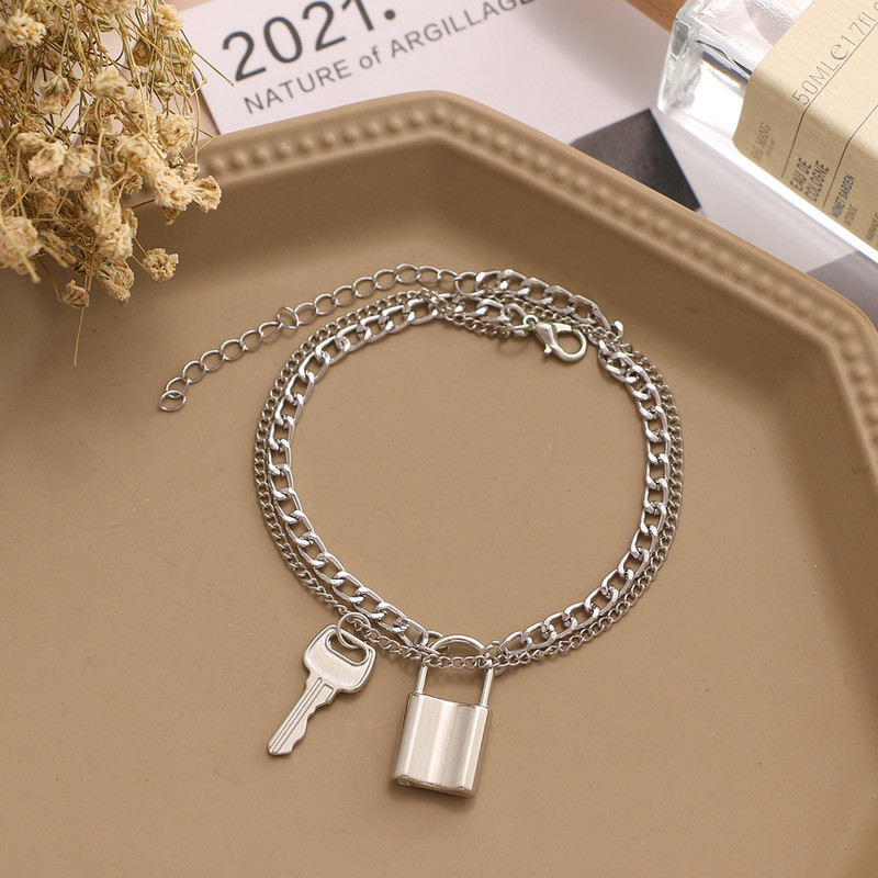 gleznă cu pandantiv cu cheie boemă în mai multe straturi, pentru femei, reglabilă, vintage, gotică, lanț gros, sandale desculțe, bijuterii pentru picioare, cadouri