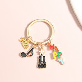 Breloc email drăguț 2023, notă muzicală, chitară, flori, breloc fericit, instrumente muzicale, lanțuri cheie pentru femei, bărbați, bijuterii DIY, cadouri