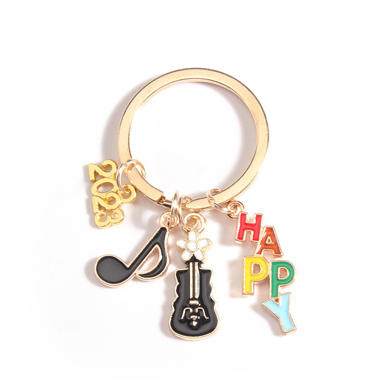 Breloc email drăguț 2023, notă muzicală, chitară, flori, breloc fericit, instrumente muzicale, lanțuri cheie pentru femei, bărbați, bijuterii DIY, cadouri