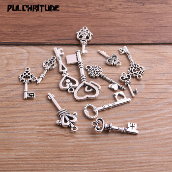 10τμχ Vintage Metal Mixed Δίχρωμα Small key Charms Μενταγιόν για κοσμήματα Making Diy Handmade Jewelry