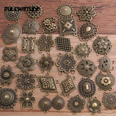 PULCHRITUDE Aleatoriu 6 buc. Se amestecă 31 de stiluri, din aliaj de zinc, în două culori, pandantive retro, conectori, linker pentru accesorii de bijuterii cu farmec DIY