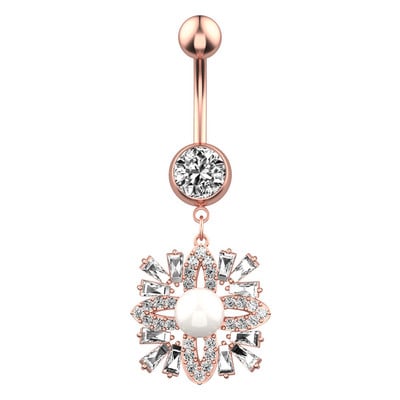 Inel pentru piercing pentru buric din cristal din oțel chirurgical 14G Inel pentru buric cu flori din aur roz