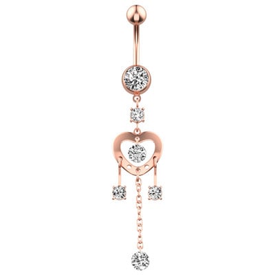 Inel pentru piercing pentru buric din cristal din oțel chirurgical 14G Inel pentru buric cu flori din aur roz