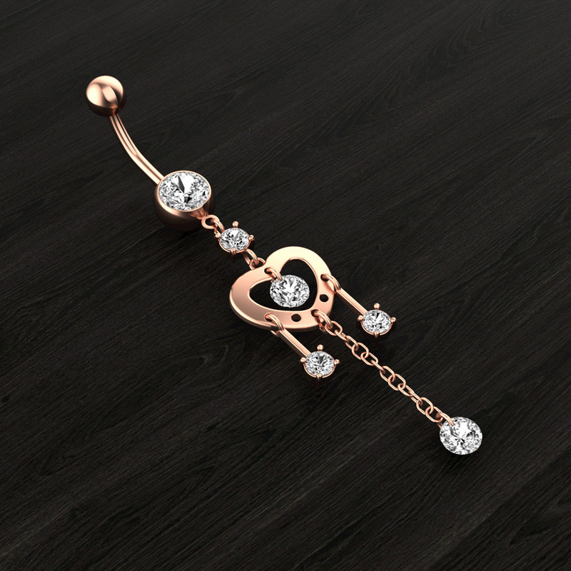 Inel pentru piercing pentru buric din cristal din oțel chirurgical 14G Inel pentru buric cu flori din aur roz