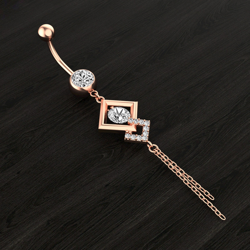 Inel pentru piercing pentru buric din cristal din oțel chirurgical 14G Inel pentru buric cu flori din aur roz