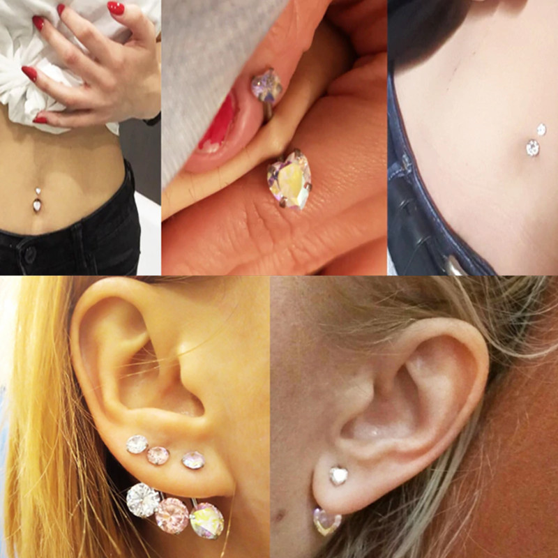 1/2 bucată inel de piercing pentru buric din cristal, oțel chirurgical 14G, zircon, piercing pentru burtă, inel de cristal pentru buric, piercing sexy pentru buric