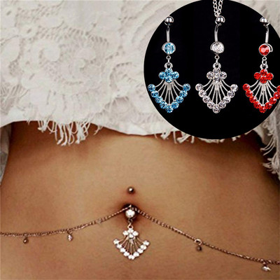 1 részes kristály has piercing deréklánc sebészeti acél 14g páva farok hasgomb gyűrű deréklánccal hasgyűrű ékszer
