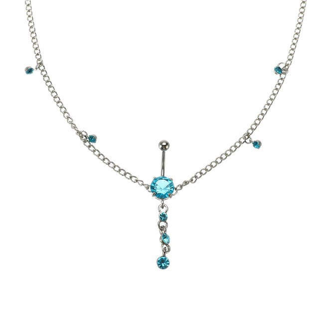 1 bucată de cristal piercing burtă lanț din oțel chirurgical 14G coada de păun inel pentru buric cu lanț pentru talie inel pentru burtă bijuterii