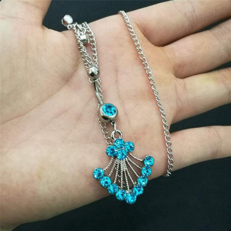 1 bucată de cristal piercing burtă lanț din oțel chirurgical 14G coada de păun inel pentru buric cu lanț pentru talie inel pentru burtă bijuterii