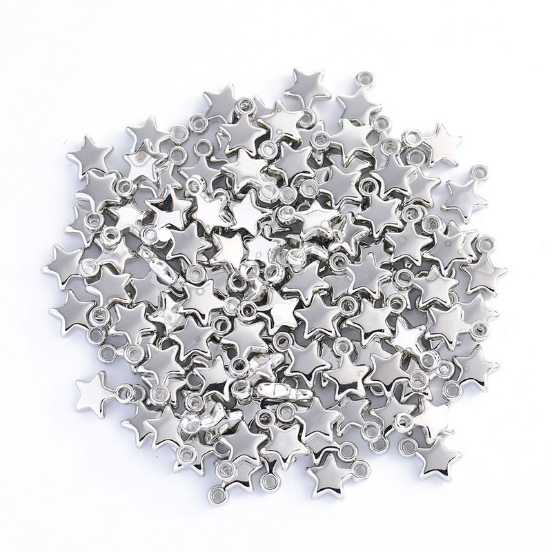 100 бр. 9 mm Star Bead Charm Златно и сребърно покритие CCB Пластмасова малка висулка за Направи си сам изработка на бижута Гривна Колие Обеца Висулка
