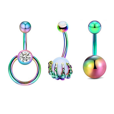 Set de 3 bucăți din oțel inoxidabil pentru piercing pentru buric, inel sclav, piercing la buric, în vrac, drăguț, pachet pentru piercing pentru buric Ombligo Lote