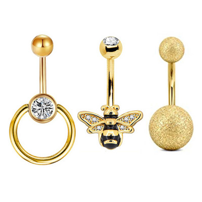 Set de 3 bucăți din oțel inoxidabil pentru piercing pentru buric, inel sclav, piercing la buric, în vrac, drăguț, pachet pentru piercing pentru buric Ombligo Lote