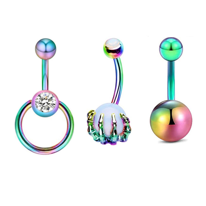 Set de 3 bucăți din oțel inoxidabil pentru piercing pentru buric, inel sclav, piercing la buric, în vrac, drăguț, pachet pentru piercing pentru buric Ombligo Lote