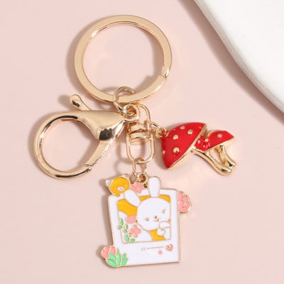Breloc cu desene animate, floare, lună, iepure, urs, ciupercă, breloc cheie emailat, cadouri de suvenir pentru femei, fete, bijuterii lucrate manual