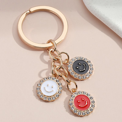 Breloc drăguț emailat Smile Face Breloc Breloc rotund Cadouri de prietenie pentru femei Bărbați Accesoriu geantă Bijuterii lucrate manual DIY