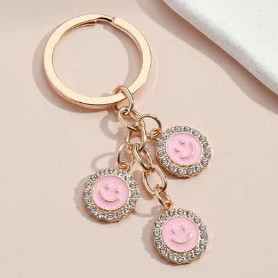 Breloc drăguț emailat Smile Face Breloc Breloc rotund Cadouri de prietenie pentru femei Bărbați Accesoriu geantă Bijuterii lucrate manual DIY