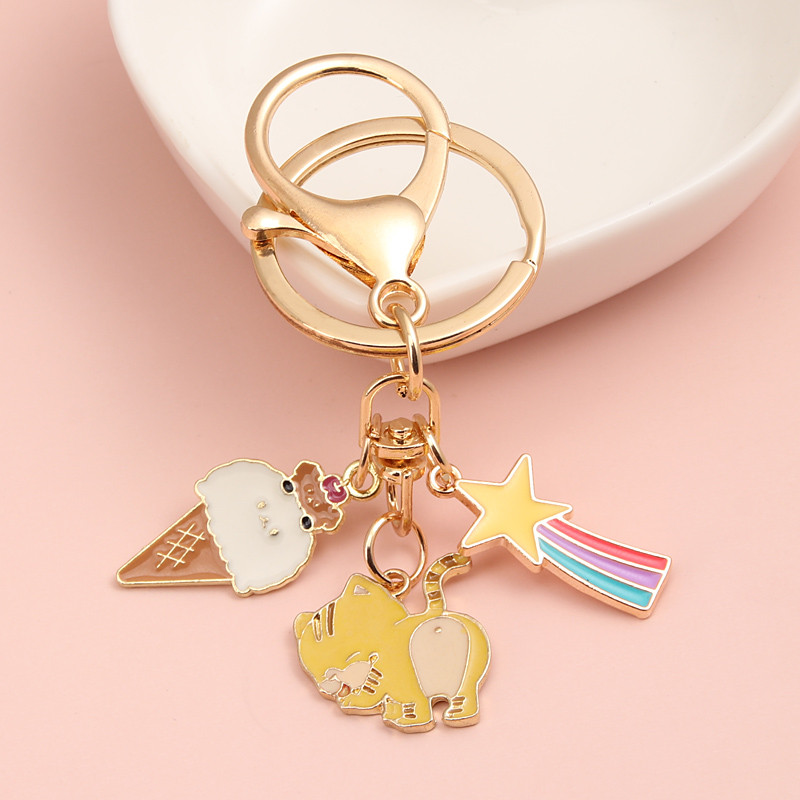 Slatki emajlirani privjesak za ključeve Sladoled Zvijezda padalica Mačka Privjesak za ključeve Životinjski privjesci za ključeve Suveniri Pokloni za žene Muškarci DIY ručno izrađeni nakit