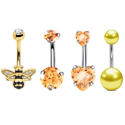Set de piercing cu gheare pentru buric, 4 buc, oțel chirurgical, cristal, piercing pentru buric, vrac, femei, albină, pentru buric, pachet, Cz, inel pentru burtă, lot Ombligo