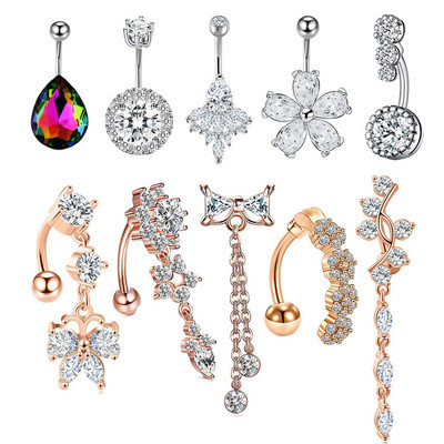 Set de piercing pentru buric floare din oțel inoxidabil 14G Piercing pentru buric fluture vrac Pachet de piercing pentru buric sexy Lot de inele pentru buric