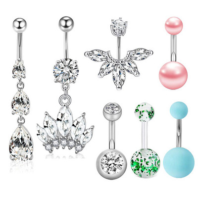 Set de piercing pentru buric floare din oțel inoxidabil 14G Piercing pentru buric fluture vrac Pachet de piercing pentru buric sexy Lot de inele pentru buric