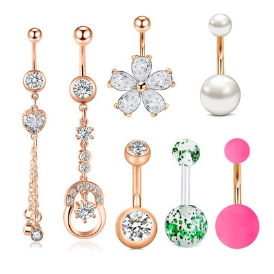 Set de piercing pentru buric floare din oțel inoxidabil 14G Piercing pentru buric fluture vrac Pachet de piercing pentru buric sexy Lot de inele pentru buric