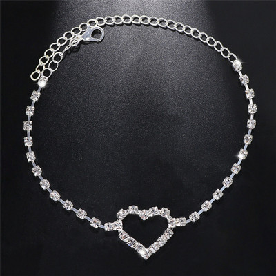 ZOSHI fényes strassz bokaláncok Love Heart medál ezüstözött bokaláncok nőknek Luxus karkötő lábon Strandékszerek