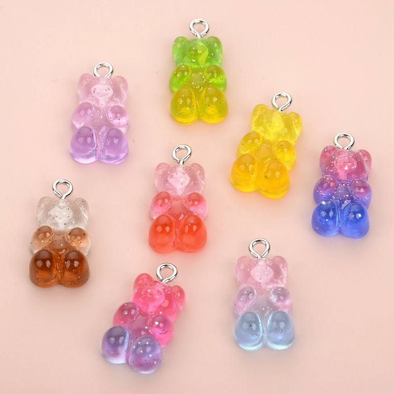 10 vnt Spalvingi guminiai meškiukai pakabukai karoliai apyrankė pasidaryk pats auskarai papuošalai meškučiai Valentino dienos dovana 2,1*1,1cm