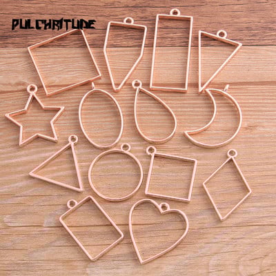 14 buc/lot 7 culori asortate geometrice goluri presate cadru de flori pandantiv din rășină pentru realizarea de bijuterii matriță