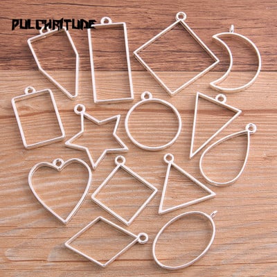 14 buc/lot 7 culori asortate geometrice goluri presate cadru de flori pandantiv din rășină pentru realizarea de bijuterii matriță