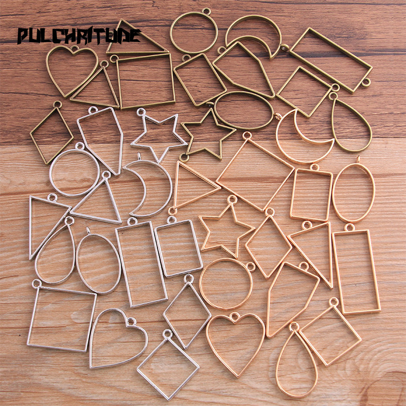 14 buc/lot 7 culori asortate geometrice goluri presate cadru de flori pandantiv din rășină pentru realizarea de bijuterii matriță