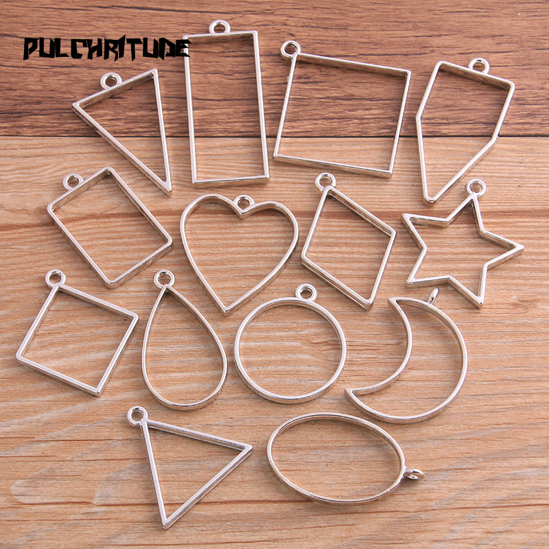 14 buc/lot 7 culori asortate geometrice goluri presate cadru de flori pandantiv din rășină pentru realizarea de bijuterii matriță