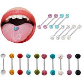 Piercing pentru limba din cristal din oțel inoxidabil Inele de bară pentru mamelon din zircon 14G Inele sexy pentru limbă cu bijuterii bijuterie pentru mamelon