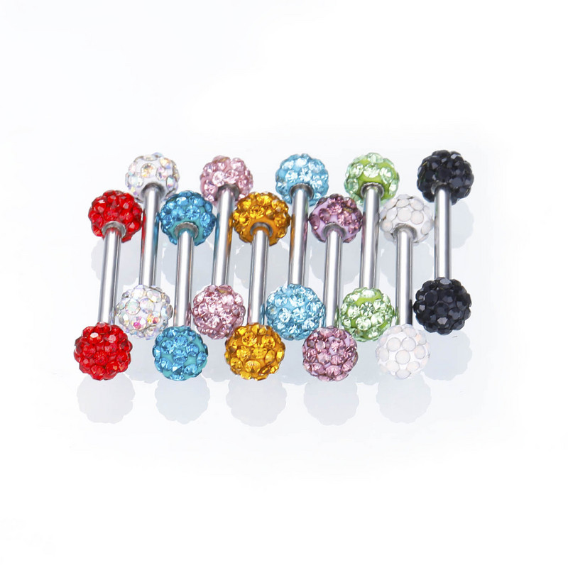 Piercing pentru limba din cristal din oțel inoxidabil Inele de bară pentru mamelon din zircon 14G Inele sexy pentru limbă cu bijuterii bijuterie pentru mamelon