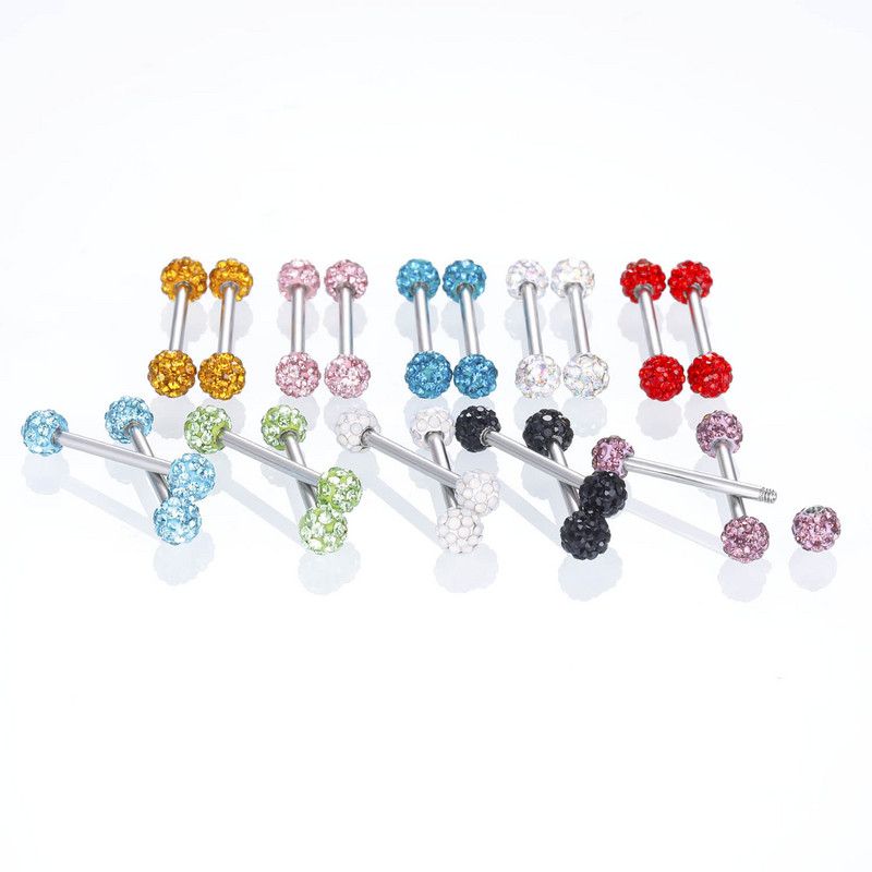 Piercing pentru limba din cristal din oțel inoxidabil Inele de bară pentru mamelon din zircon 14G Inele sexy pentru limbă cu bijuterii bijuterie pentru mamelon