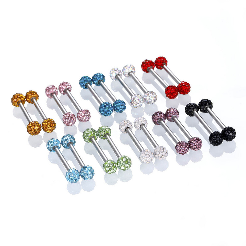 Piercing pentru limba din cristal din oțel inoxidabil Inele de bară pentru mamelon din zircon 14G Inele sexy pentru limbă cu bijuterii bijuterie pentru mamelon