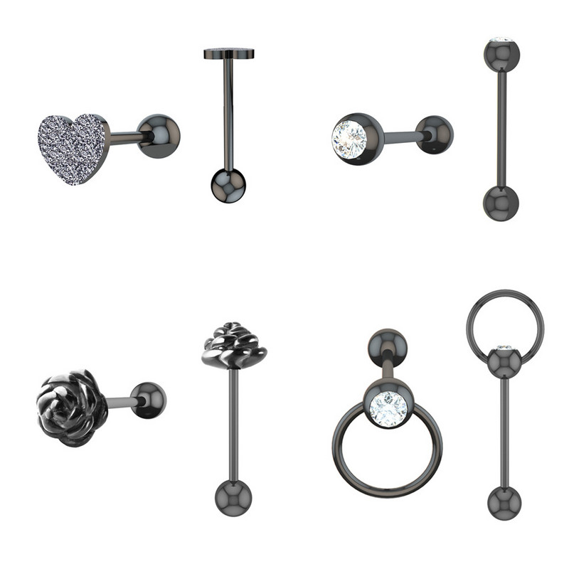 1/2 bucată din oțel chirurgical inimă piercing limba inel 14G trandafir floare limba piercing bar sexy mamelon bar frunze inel limba bijuterii