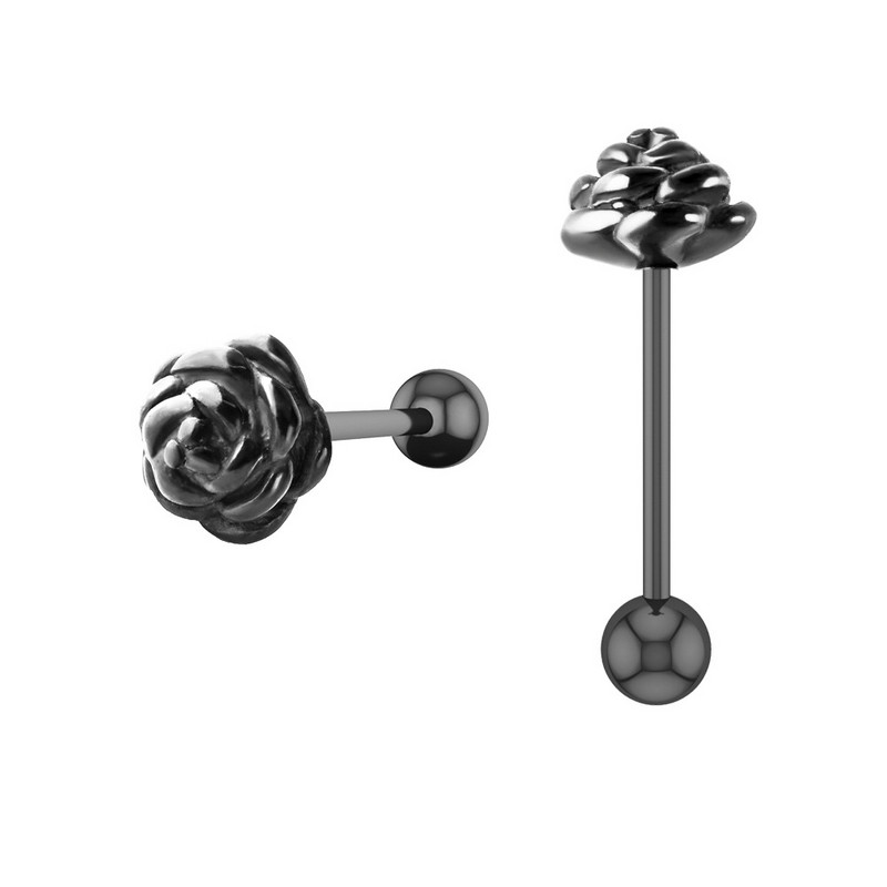 1/2 bucată din oțel chirurgical inimă piercing limba inel 14G trandafir floare limba piercing bar sexy mamelon bar frunze inel limba bijuterii