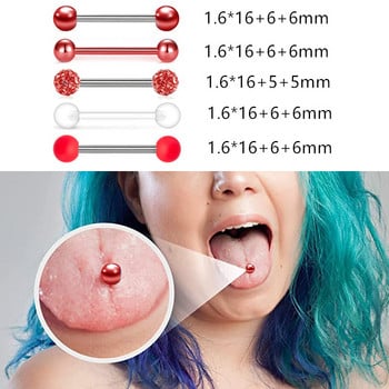 5PCS Glitter Tongue Piercing Комплект от неръждаема стомана Pearl Tongue Barbell Lot Nipple Ring Bulk Mix Tongue Ring Pack Piercing Lengua