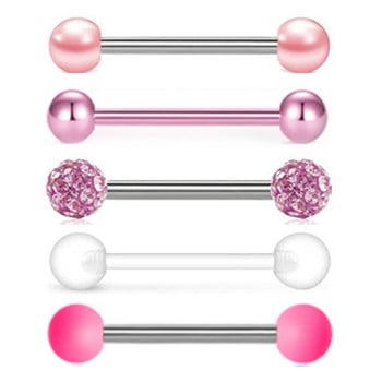 5PCS Glitter Tongue Piercing Комплект от неръждаема стомана Pearl Tongue Barbell Lot Nipple Ring Bulk Mix Tongue Ring Pack Piercing Lengua