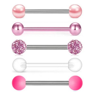 5 db csillogó nyelv piercing szett rozsdamentes acél gyöngy tongue súlyzó tétel mellbimbógyűrű tömeges keverék nyelvgyűrű csomag piercing Lengua