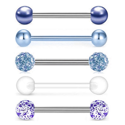 5 db csillogó nyelv piercing szett rozsdamentes acél gyöngy tongue súlyzó tétel mellbimbógyűrű tömeges keverék nyelvgyűrű csomag piercing Lengua