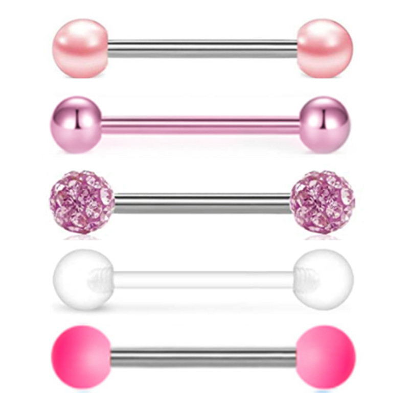 5 db csillogó nyelv piercing szett rozsdamentes acél gyöngy tongue súlyzó tétel mellbimbógyűrű tömeges keverék nyelvgyűrű csomag piercing Lengua