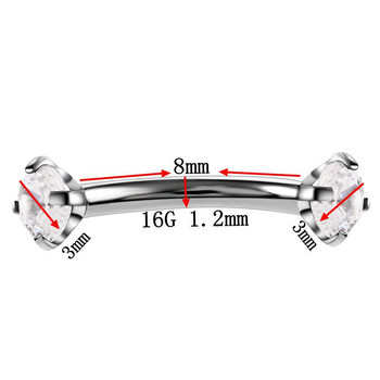 1/2 БР. Кристален пръстен за пиърсинг на вежди 16G вътрешна резба Извита щанга Пиърсинг на вежди Бижута Пиърсинг на езика Змийско око Лот