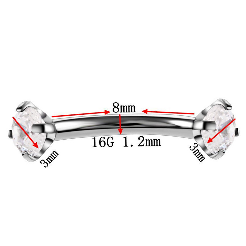 1/2 buc. inel de piercing pentru sprâncene de cristal 16G filet intern curbat mreană piercing pentru sprâncene bijuterii Piercing la limbă ochi de șarpe lot
