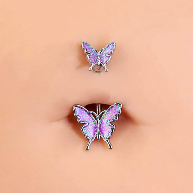 1 DB rozsdamentes acél pillangós hasgomb gyűrű 14g csillogó has piercing ékszer pillangó hasrúd köldök piercing gyűrű aranyos