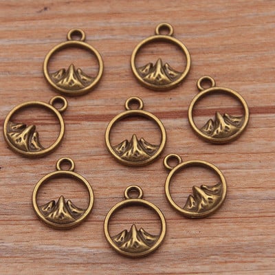 60 bucăți 10 x 13 mm Brelocuri rotunde de munte mici, pandantive naturale, decorare manuală, vintage, pentru realizarea de bijuterii DIY.