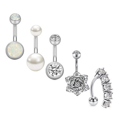 Set de inele pentru buric cu flori din oțel inoxidabil Lot de piercing pentru buric cu cristal de 14 g. Ombligo.